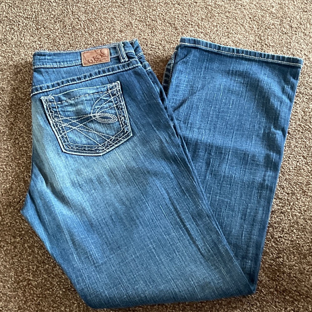 BKE Blue Denim Jeans with Embroidered Design